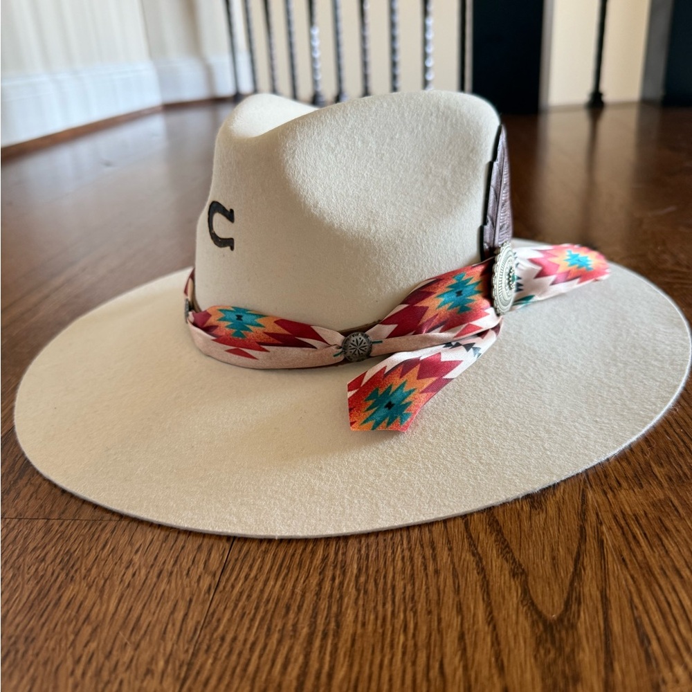 Cream Wide Brim Hat with Colorful Band